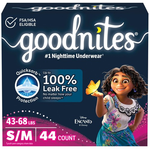 Goodnites Girls Nighttime Underwear Size S/M (43-68 lbs) 44 Count