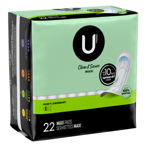  U by Kotex Clean & Secure Maxi Pads, Heavy Absorbency, 132  Count (3 Packs of 44) (Packaging May Vary) : Health & Household