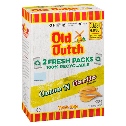 Old Dutch Gluten-Free Potato Chips Onion & Garlic 220 g