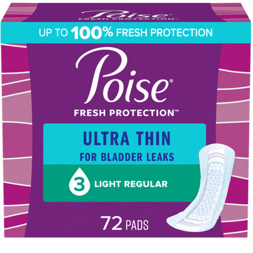 Poise Ultra Thin Light Absorption Pads Regular Length Without Wings 72 Count
