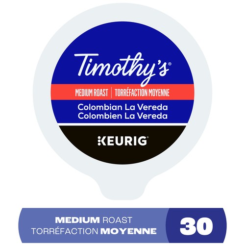 Timothy's Coffee Pods Colombian La Vereda Medium Roast K-Cups 30 Count