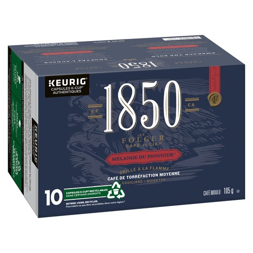 Folgers 1850 Coffee Pods Pioneer Blend Medium Roast 10 K-Cups 105 g