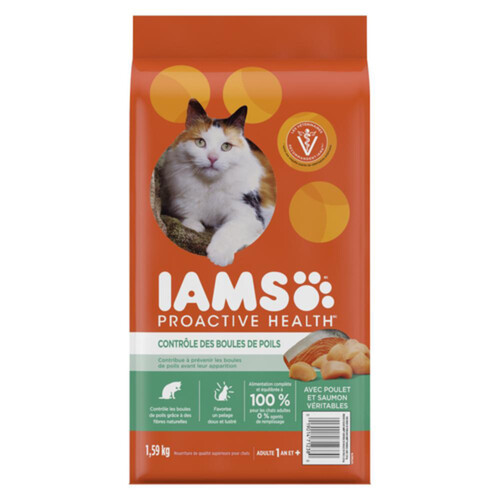 IAMS Proactive Health Adult Dry Cat Food Hairball Care Chicken & Salmon 1.59 kg