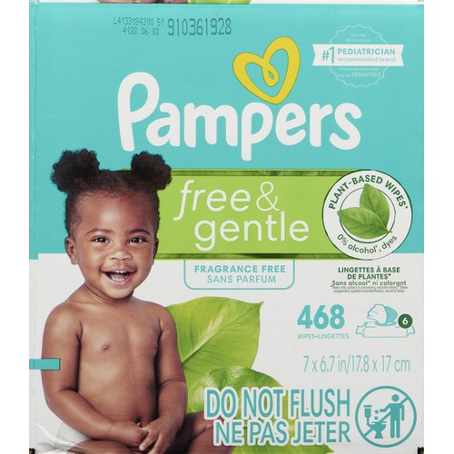 Pampers Free & Gentle Baby Wipes Perfume Free 468 Count