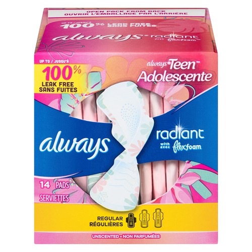 Always Radiant Pads Regular Unscented 14 Count