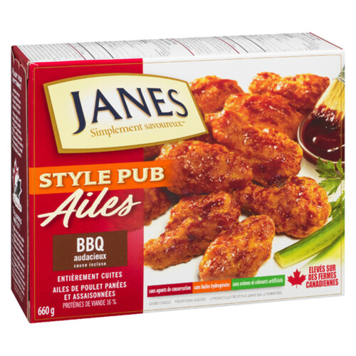 Janes Frozen Chicken Wings Pub Style Fully Cooked With Smokey Hickory BBQ 660 g