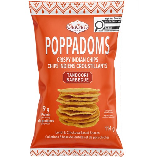 ChaCha's Snacks Poppadoms Crispy Indian Chips Tandoori Barbecue 114 g