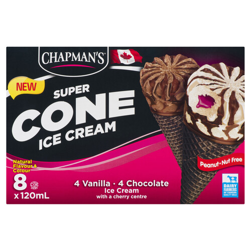 Chapman's Super Ice Cream Cones Vanilla & Chocolate Cherry Center 8 x 120 ml