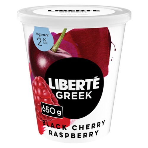 Liberté Greek 2% Yogurt High Protein Extra Fruit Black Cherry Raspberry 650 g