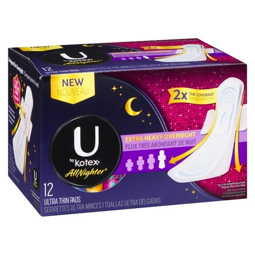 U by Kotex All Nighter Ultra Thin Extra Heavy Pads With Wings 12 Count