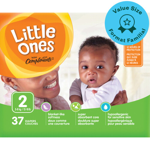 Compliments Little Ones Diapers Size 2 Jumbo 37 Count