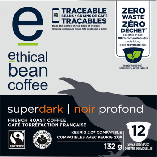 Ethical Bean Superdark Single Serve Coffee Pods Dark Roast 132 g