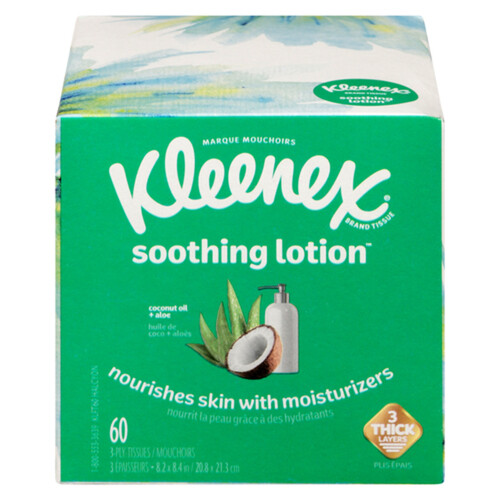 Kleenex Soothing Lotion Facial Tissues 3-Ply 1 Cube Box x 60 Sheets