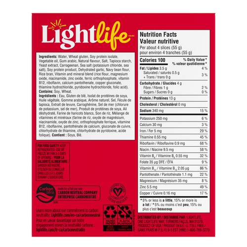 Lightlife Plant-Based Vegan Turkey Slices Smart Deli 156 g