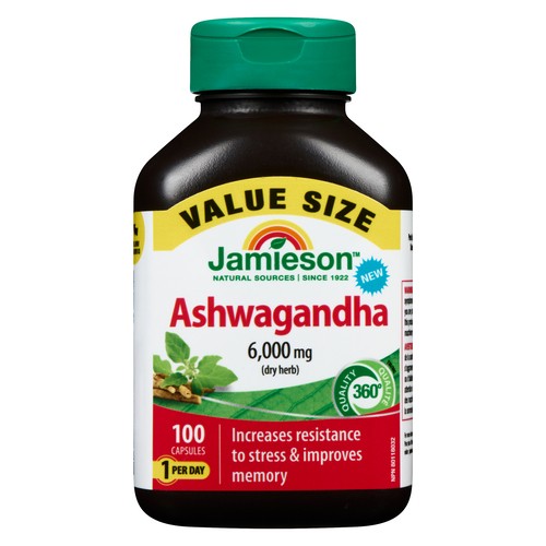 Jamieson Ashwagandha 6,000 mg Dry Herb Capsules 100 Count