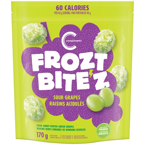 Compliments Frozt Bite'z Frozen Candy-Coated Green Grapes Sour 170 g