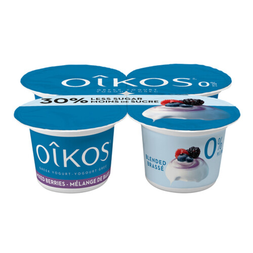 Oikos Fat-Free Greek Yogurt Blended Mixed Berry Flavour 4 x 100 g