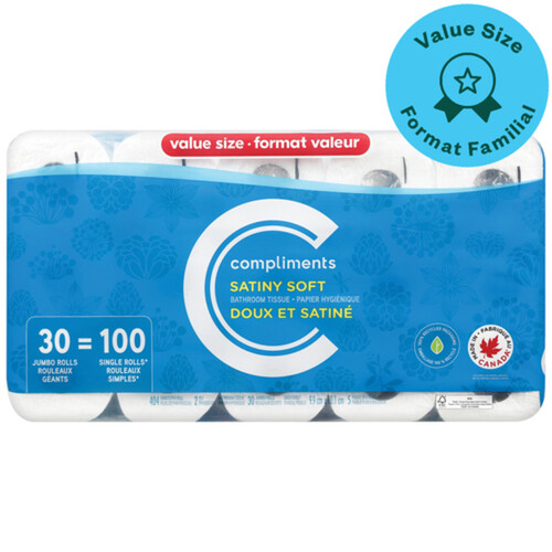 Compliments Bathroom Tissue 2-Ply 30 Jumbo Rolls x 404 Sheets