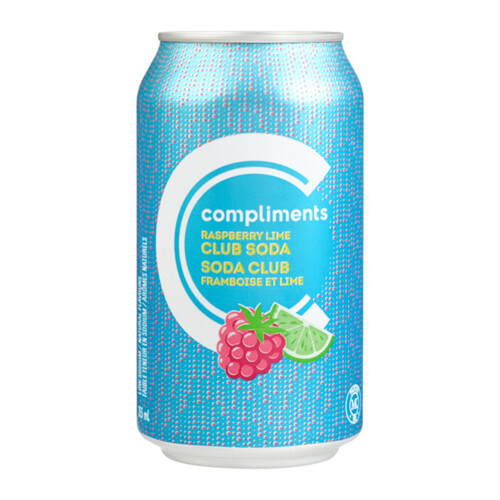 Compliments Soft Drink Club Soda Raspberry Lime 12 x 355 ml (cans)