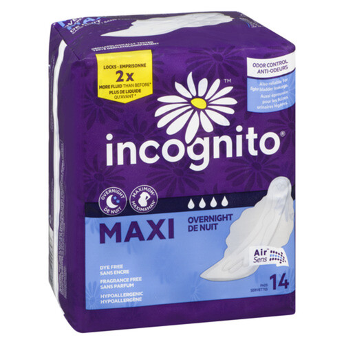 Incognito Maxi Pads Overnight Maxi 14 Count