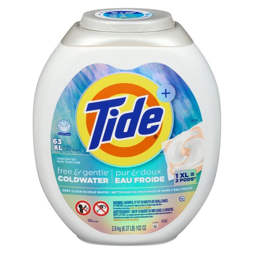 Tide Laundry Detergent Pods Free & Gentle Cold Water Unscented 63 Pacs