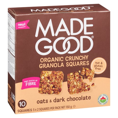 MadeGood Organic Crunchy Squares Oats & Dark Chocolate 150 g