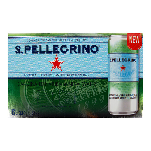 San Pellegrino Water Carbonated Natural Mineral 8 x 330 ml (cans)