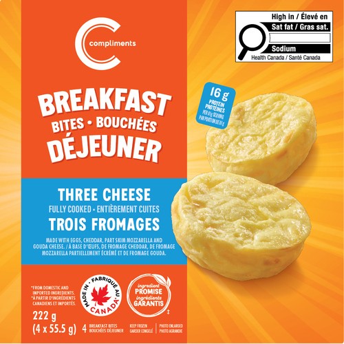 Compliments Frozen Breakfast Bites Three Cheese 222 g