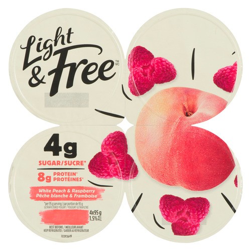 Light & Free 1.5% Yogurt White Peach & Raspberry 4 x 95 g