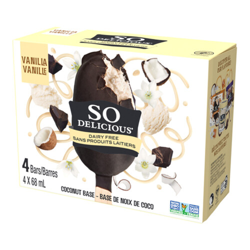 So Delicious Dairy-Free Coconut-Based Frozen Dessert Bars Vanilla Bean 4 x 68 ml