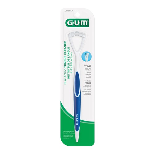 GUM Dual Action Tongue Cleaner Brush/Scraper 1 Count