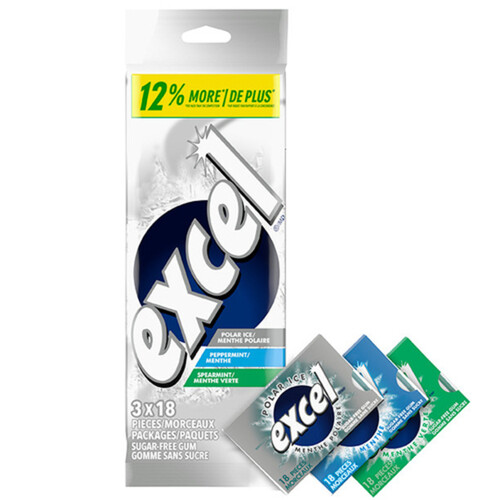 Excel Sugar Free Chewing Gum Mint 18 Pieces 3 Packs