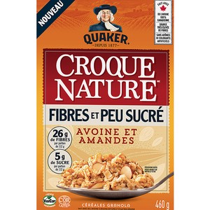 Quaker Céréales granola à faible teneur en sucre, avoine et amandes 460 g