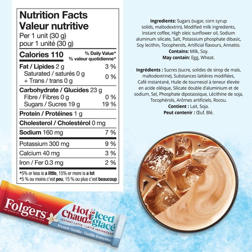 Folgers Instant Coffee Beverage Mix Instant Latte French Vanilla 4 x 30 g