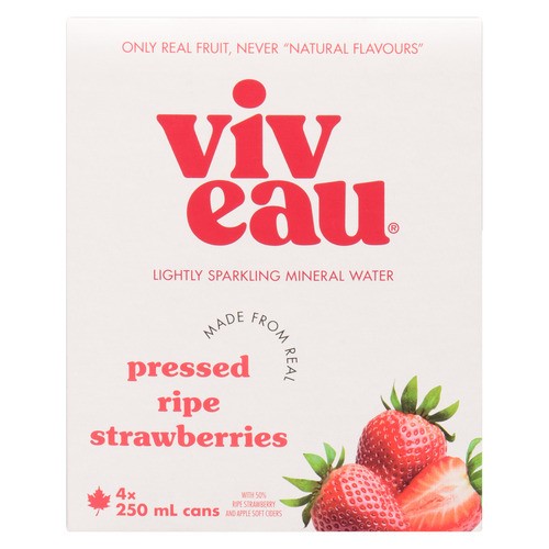 Viveau Sparkling Water Ready To Drink Strawberry 4 x 250 ml (cans)