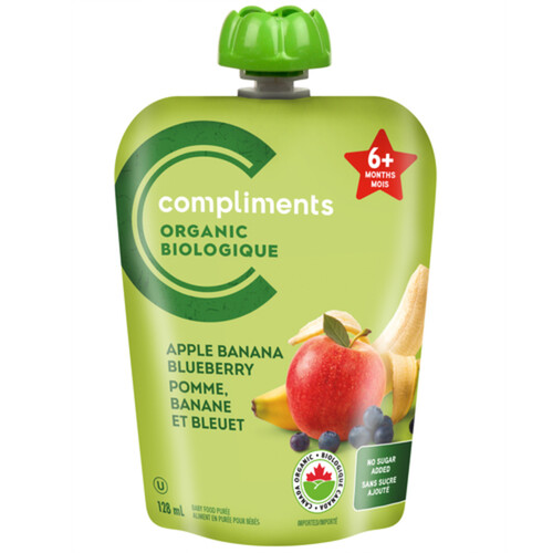 Compliments Organic Baby Food Purée Apple, Banana & Blueberry 128 ml
