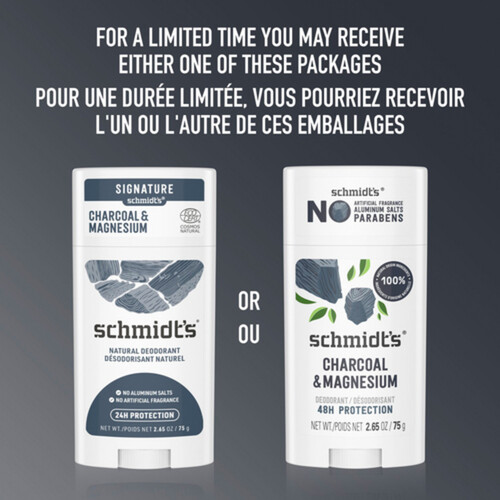 Schmidt's Natural Origin Deodorant Charcoal & Magnesium For Women Men 75 g