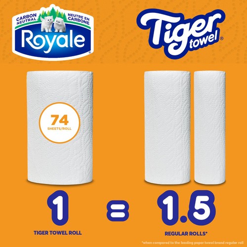 Royale Tiger Towel Paper Towel 12 Equal 18 Handy Half Sheet Rolls