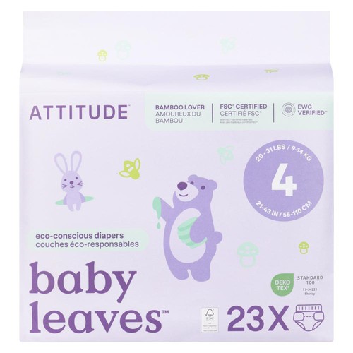 Attitude Baby Leaves Eco-Conscious Diapers Size 4 23 Count