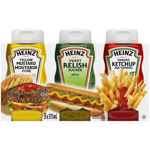 Heinz Condiment Pack Yellow Mustard Sweet Relish & Tomato Ketchup 3 x 375 ml