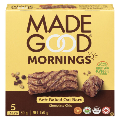 Made Good Nut-Free Mornings Oat Bars Chocolate Chip 5 x 30 g