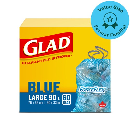 Glad ForceFlex Recycling Bags Blue Large 90 L 60 Bags