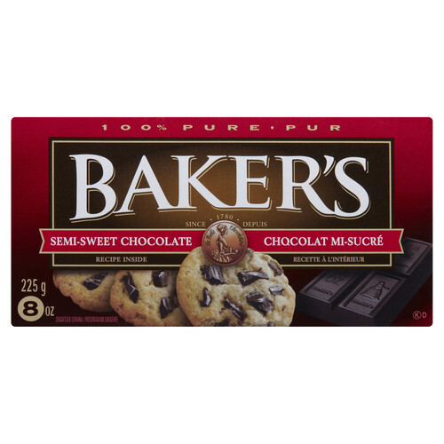 Baker's 100% Pure Semi-Sweet Chocolate Baking Bar 225 g