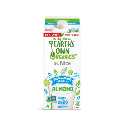 Earth's Own Organic Almond Milk Unsweetened Vanilla Dairy-Free Plant-Based Beverage 1.75 L