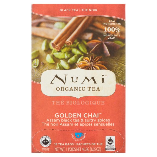 Numi Organic Black Tea Golden Chai 18 Tea Bags