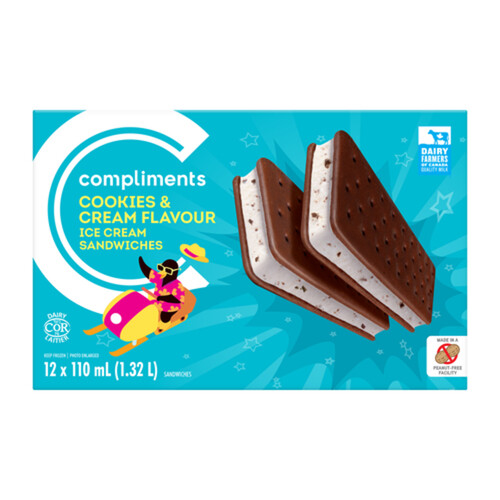 Compliments Ice Cream Sandwiches Cookies & Cream Flavour 12 x 110 ml