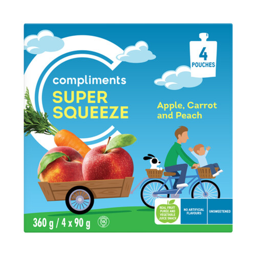 Compliments Super Squeeze Snack Pouch Unsweetened Apple Carrot & Peach 4 x 90 g