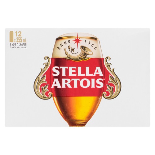 Stella Artois Beer 5% Alcohol 12 x 355 ml (cans)