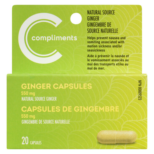 Compliments 550 mg Ginger Capsules 20 Count