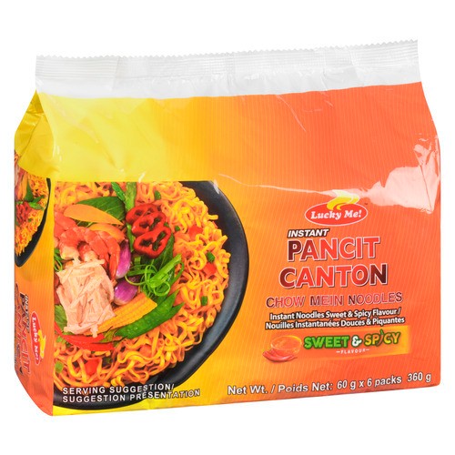Lucky Me! Instant Pancit Canton Chow Mein Noodles Sweet & Spicy 6 x 60 g